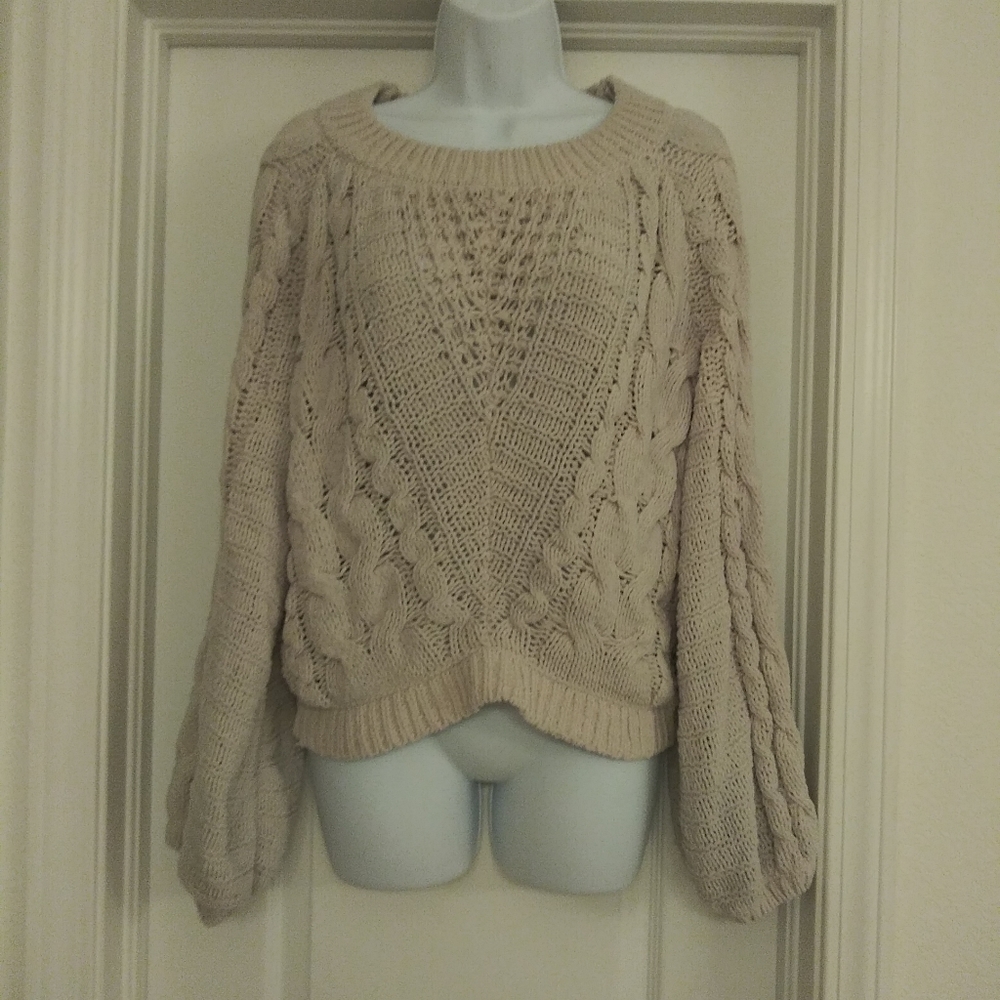 Express cable knit balloon sleeve sweater
